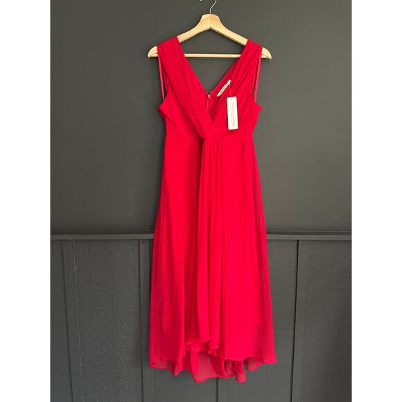 Soft Surroundings Charmonte Red Crinkle Chiffon Surplice Midi Dress NEW Size 12P - Picture 1 of 11